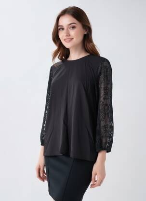 Top tissage crêpe manches 3/4 noir KAFFE femme