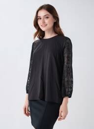 Top col rond manches 3/4 noir KAFFE femme