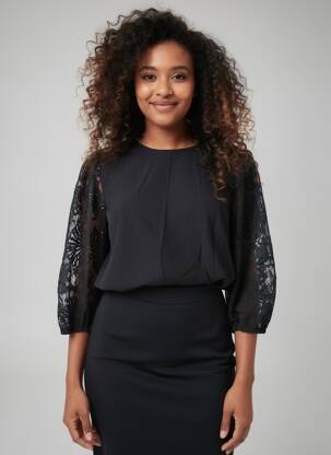 Top tissage crêpe manches 3/4 noir KAFFE femme