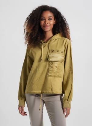 Sweat-shirt à capuche stretch manches longues vert NÜ femme