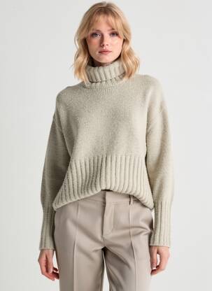Pull col roulé stretch manches longues beige TIFFOSI femme