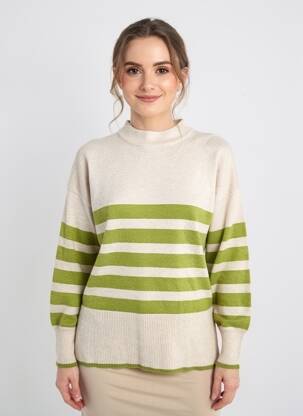 Pull tissage chiné manches longues vert FRANSA femme