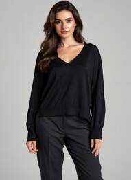 Pull col v manches longues noir DESIRES femme