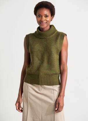 Pull col roulé tissage chiné sans manche vert C'EST BEAU LA VIE femme