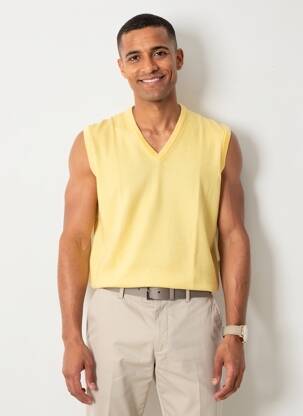 Pull col v manches courtes jaune BERAC homme