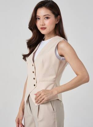 Gilet sans manche fausses poches beige EXQUISS'S femme