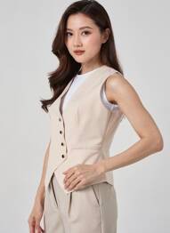 Gilet sans manche fausses poches beige EXQUISS'S femme