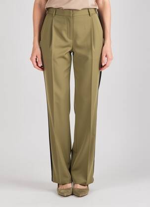 Pantalon droit fermeture zippée sous rabat avec crochet taille normale vert BARBARA BUI femme