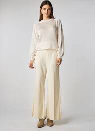 Pantalon large fermeture zip latéral taille normale beige MARELLA femme