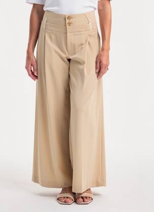 Pantalon large tissage popeline taille normale beige HIGH femme