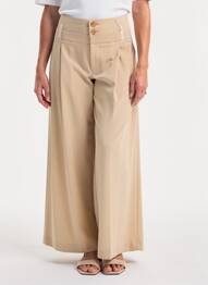 Pantalon large tissage popeline taille normale beige HIGH femme