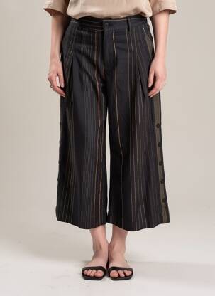 Pantalon large fermeture zippée sous rabat boutonné taille normale noir HIGH femme