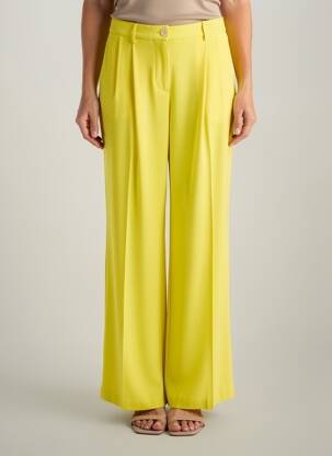 Pantalon large fermeture zippée sous rabat boutonné taille haute jaune LIVIANA CONTI femme