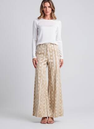 Pantalon large tissage popeline taille haute beige LIVIANA CONTI femme