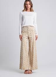 Pantalon large tissage popeline taille haute beige LIVIANA CONTI femme