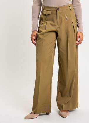 Pantalon large tissage crêpe taille haute marron HIGH femme