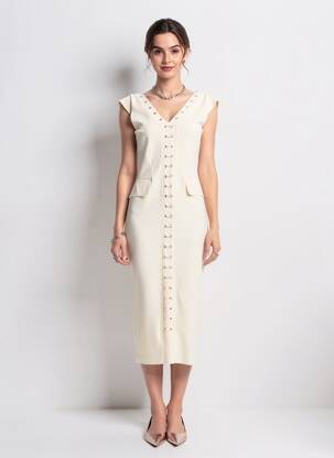 Robe mi-longue sans manche sans manche beige CHIARA BONI femme