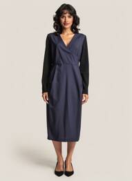 Robe mi-longue tissage crêpe manches longues bleu SPORTMAX femme