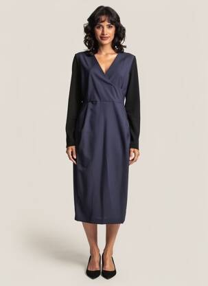 Robe mi-longue tissage crêpe manches longues bleu SPORTMAX femme