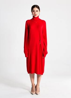 Robe pull stretch manches longues rouge BARBARA BUI femme
