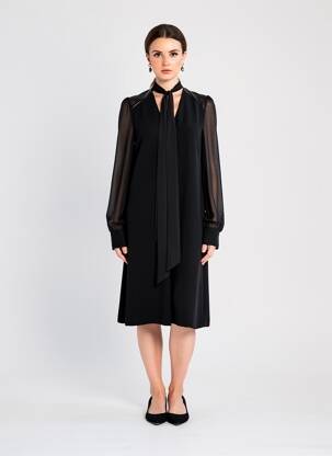 Robe mi-longue manches longues manches longues noir BARBARA BUI femme