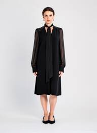 Robe mi-longue tissage crêpe manches longues noir BARBARA BUI femme