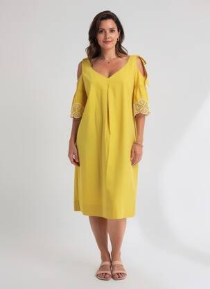 Robe mi-longue manches courtes manches courtes jaune LAUREL femme