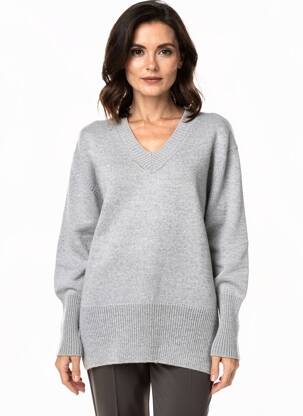 Pull tunique tissage chiné manches longues gris LIVIANA CONTI femme