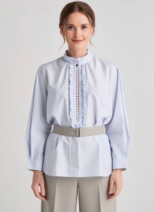 Blouse tissage popeline manches longues bleu HIGH femme