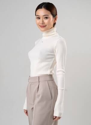 Pull col roulé tissage côtelé manches longues beige BARBARA BUI femme