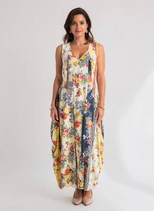 Robe longue imprimé fantaisie sans manche jaune HIGH femme