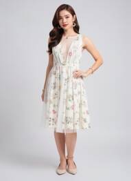 Robe mi-longue imprimé fantaisie sans manche blanc N°21 femme