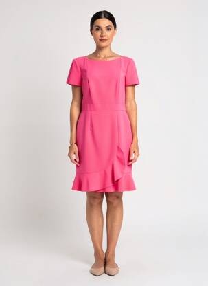 Robe mi-longue fermeture zippée au dos manches courtes rose PAULE KA femme