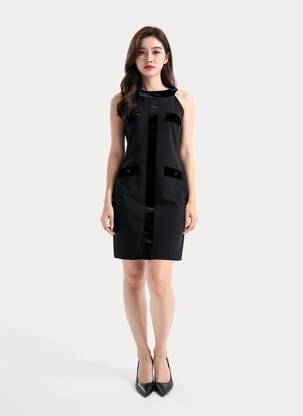 Robe mi-longue fermeture zippée au dos fines bretelles noir CHIARA BONI femme