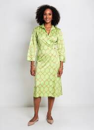 Robe mi-longue imprimé fantaisie manches longues vert LIVIANA CONTI femme