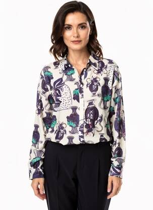 Chemisier imprimé fantaisie manches longues beige POM AMSTERDAM femme