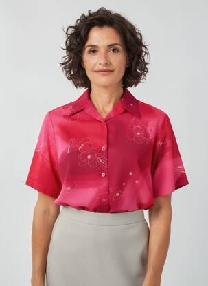 Chemisier imprimé fleurs manches courtes rouge CLAUDE DE SAIVRE femme