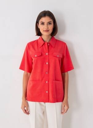 Chemisier coupe droite manches courtes rouge PRUNELLE femme