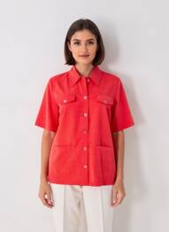 Chemisier coupe droite manches courtes rouge PRUNELLE femme