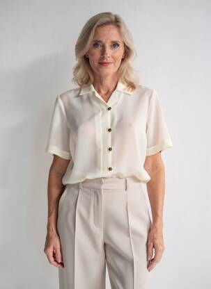 Chemisier tissage crêpe manches courtes beige PIER BÉ femme