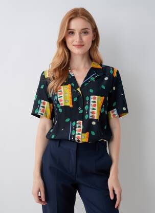Chemisier tissage crêpe manches courtes bleu JEAN GIRARD femme
