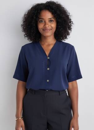 Chemisier tissage crêpe manches courtes bleu PRUNELLE femme