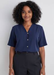 Chemisier tissage crêpe manches courtes bleu PRUNELLE femme