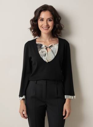 Top col carré manches longues noir INFINITY femme