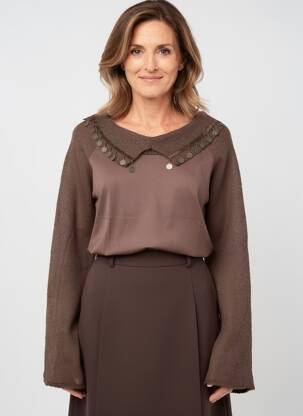 Pull coupe cintrée manches longues marron FINETTE femme