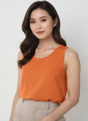 Top tissage crêpe sans manche orange CLAUDE DE SAIVRE femme