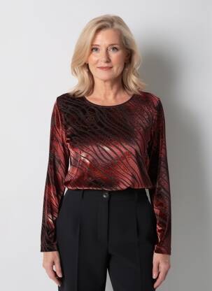 T-shirt imprimé fantaisie manches longues rouge FINETTE femme