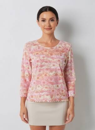 T-shirt manches 3/4 manches 3/4 rose CARNET DE BORD femme