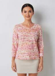 T-shirt manches 3/4 manches 3/4 rose CARNET DE BORD femme