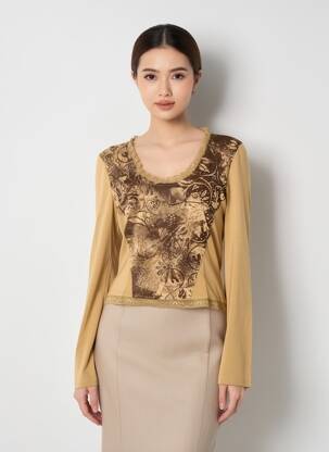 T-shirt imprimé fantaisie manches longues beige BOSCA femme